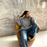 Leiho Varsity Print Heavyweight Boxy Grey Hoodie