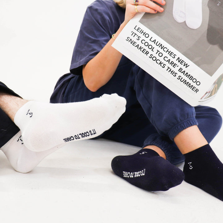 White and navy ankle bamboo socks