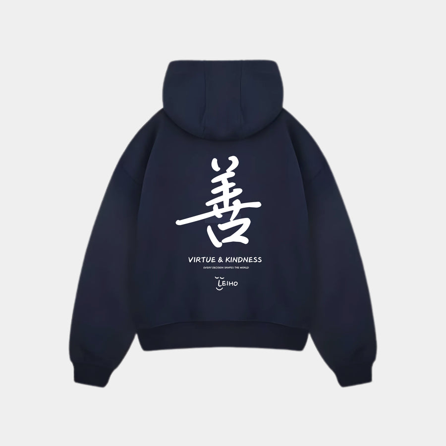 "Virtue & Kindness" Heavyweight Boxy Navy Hoodie