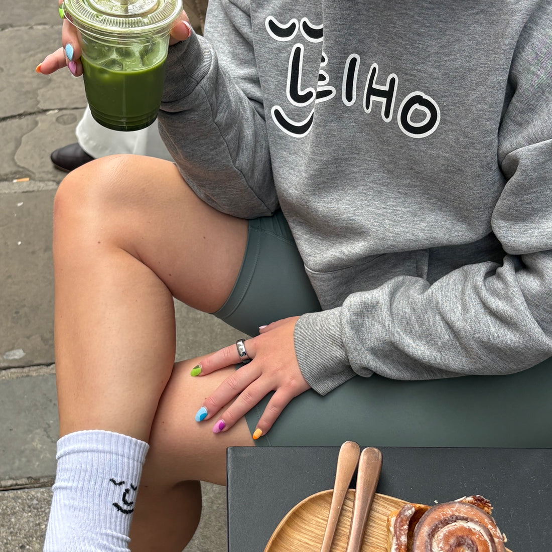 Leiho Varsity Print Heavyweight Boxy Grey Hoodie