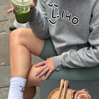 Leiho Varsity Print Heavyweight Boxy Grey Hoodie