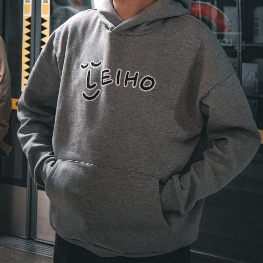 Leiho Varsity Print Heavyweight Boxy Grey Hoodie