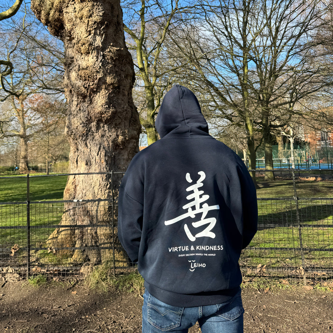 "Virtue & Kindness" Heavyweight Boxy Navy Hoodie