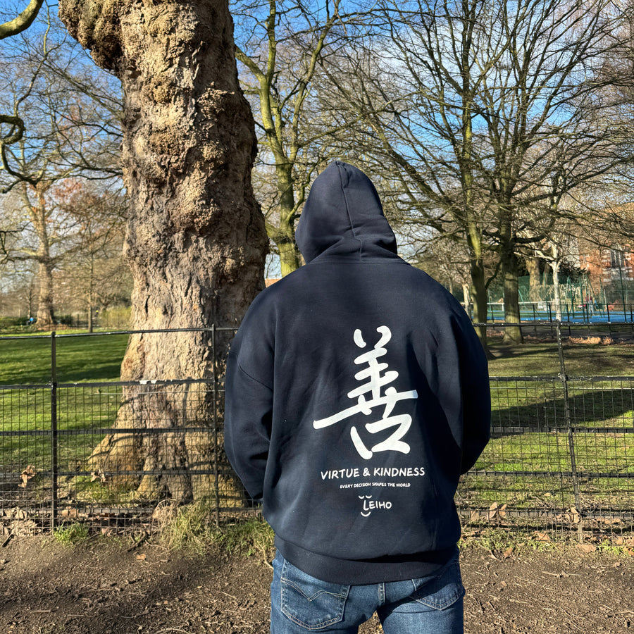 "Virtue & Kindness" Heavyweight Boxy Navy Hoodie
