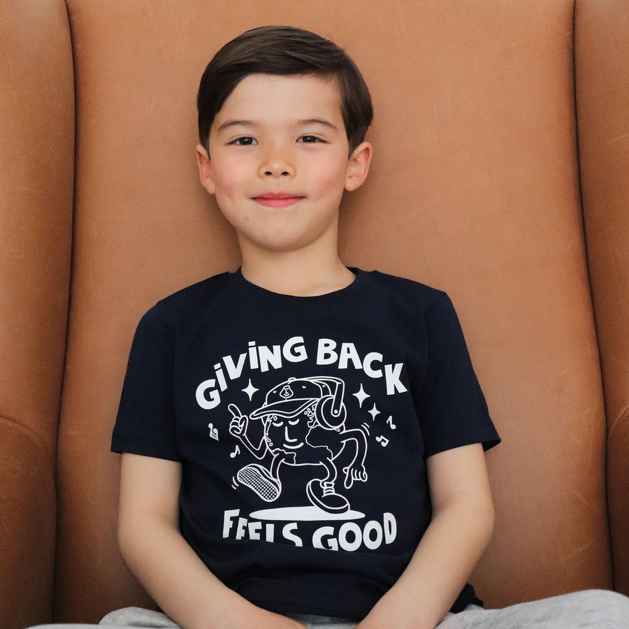 Kids 'Giving Back Feels Good' Navy Organic Cotton Graphic T-shirt