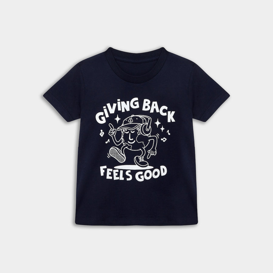 Kids 'Giving Back Feels Good' Navy Organic Cotton Graphic T-shirt