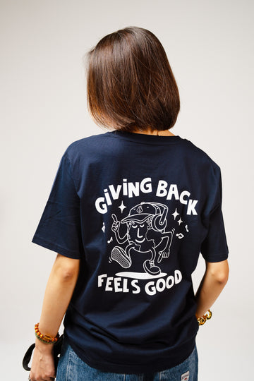 'Giving Back Feels Good' Navy Organic Cotton Graphic T-shirt