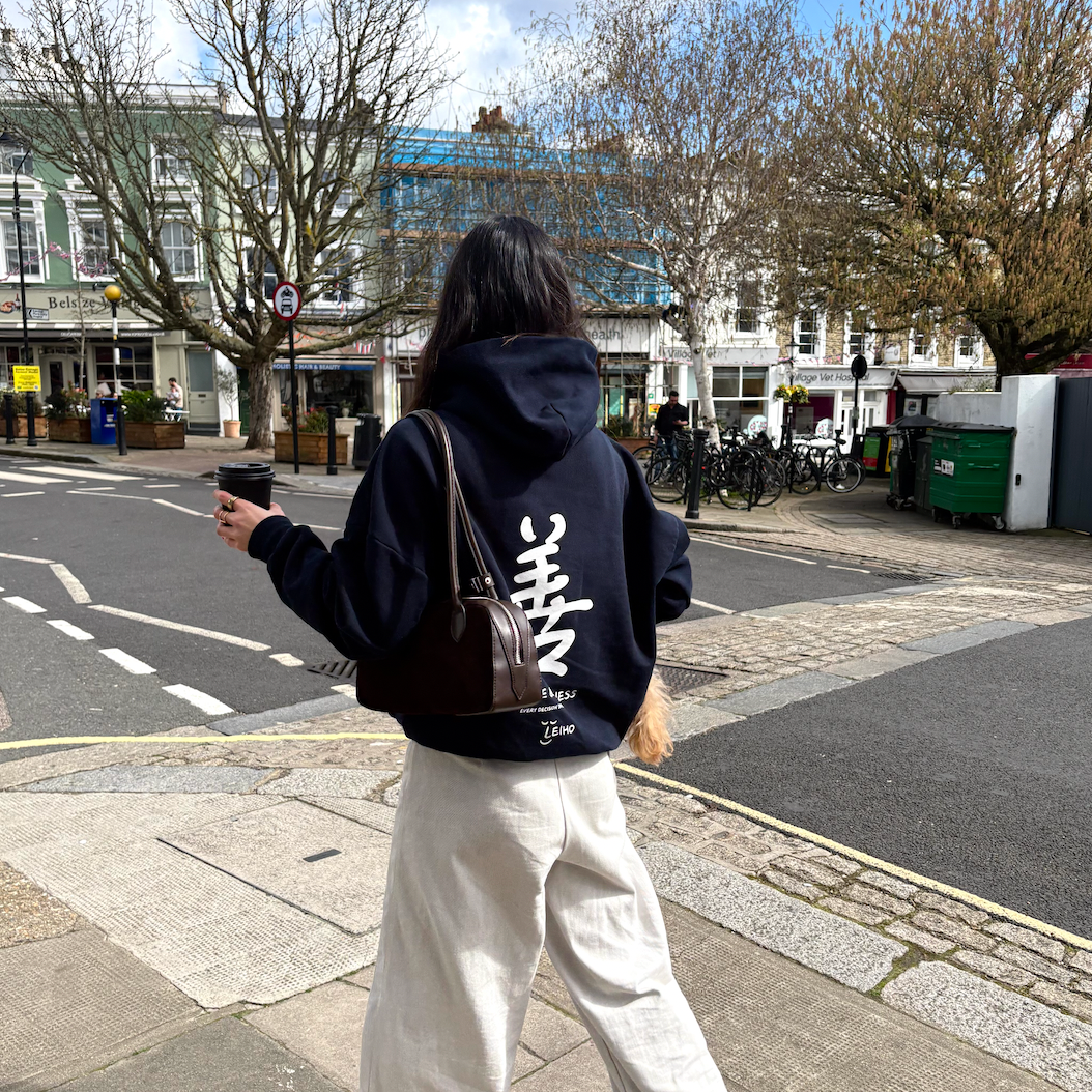 Navy Virtue and Kindness heavyweight hoodie by Leiho, photo 6
