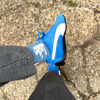 Leiho Socks styled with stripey trousers