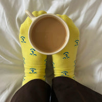 Yellow bamboo socks with navy Leiho smileys, photo 5