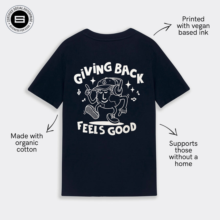 'Giving Back Feels Good' Navy Organic Cotton Graphic T-shirt