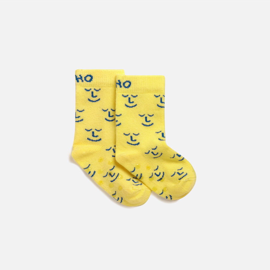 'Baby Do-Gooder' Yellow Smiley Patterned Bamboo Socks (Age 4-9 months)