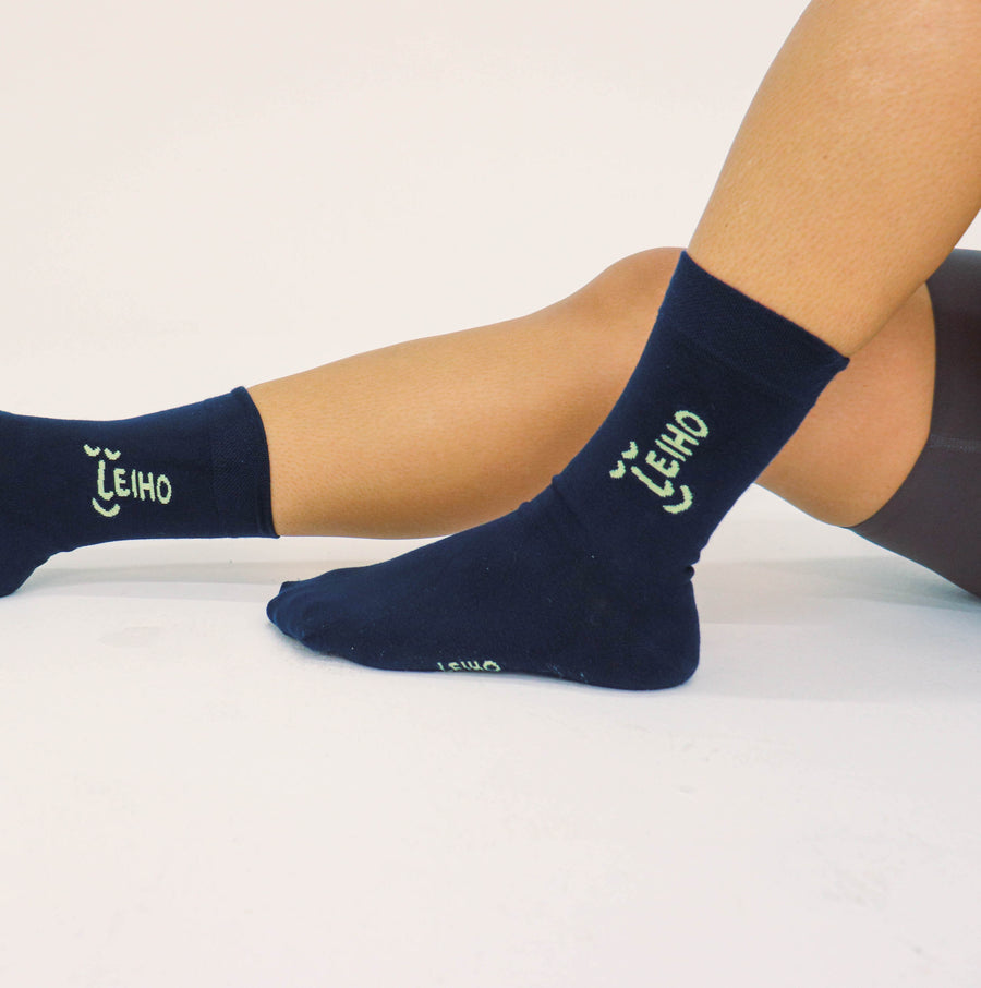 Driving Me Navy Crew Bamboo Socks