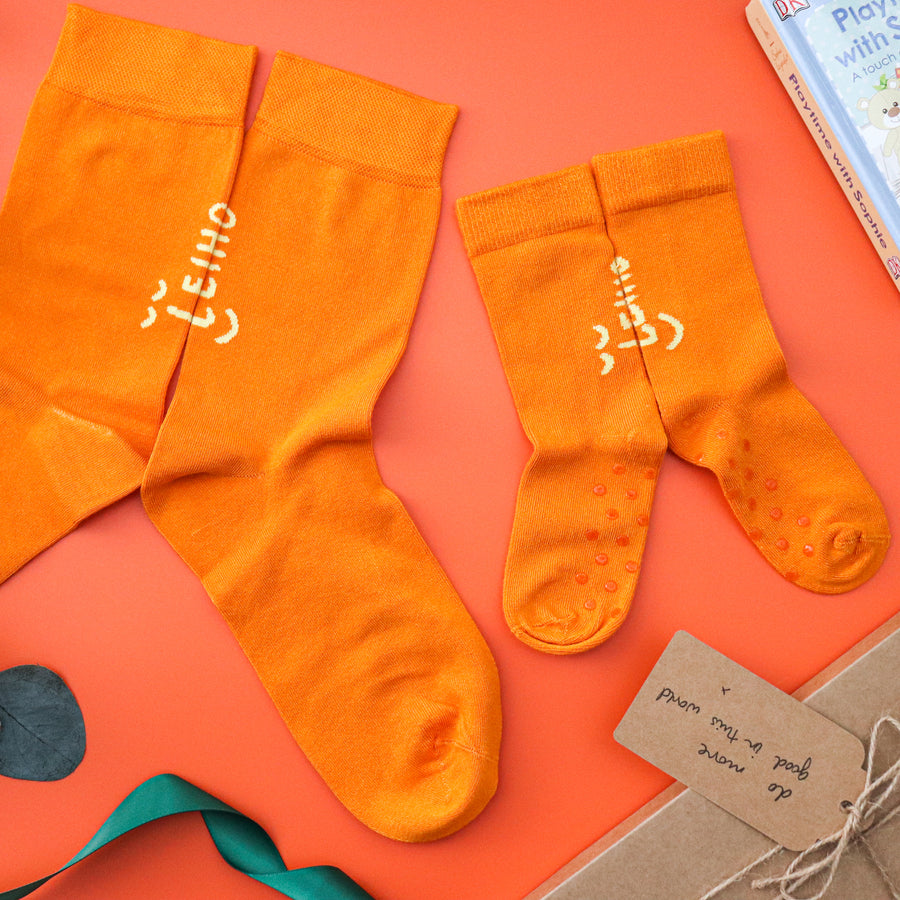 Mini & Me Matching Orange Bamboo Socks Set