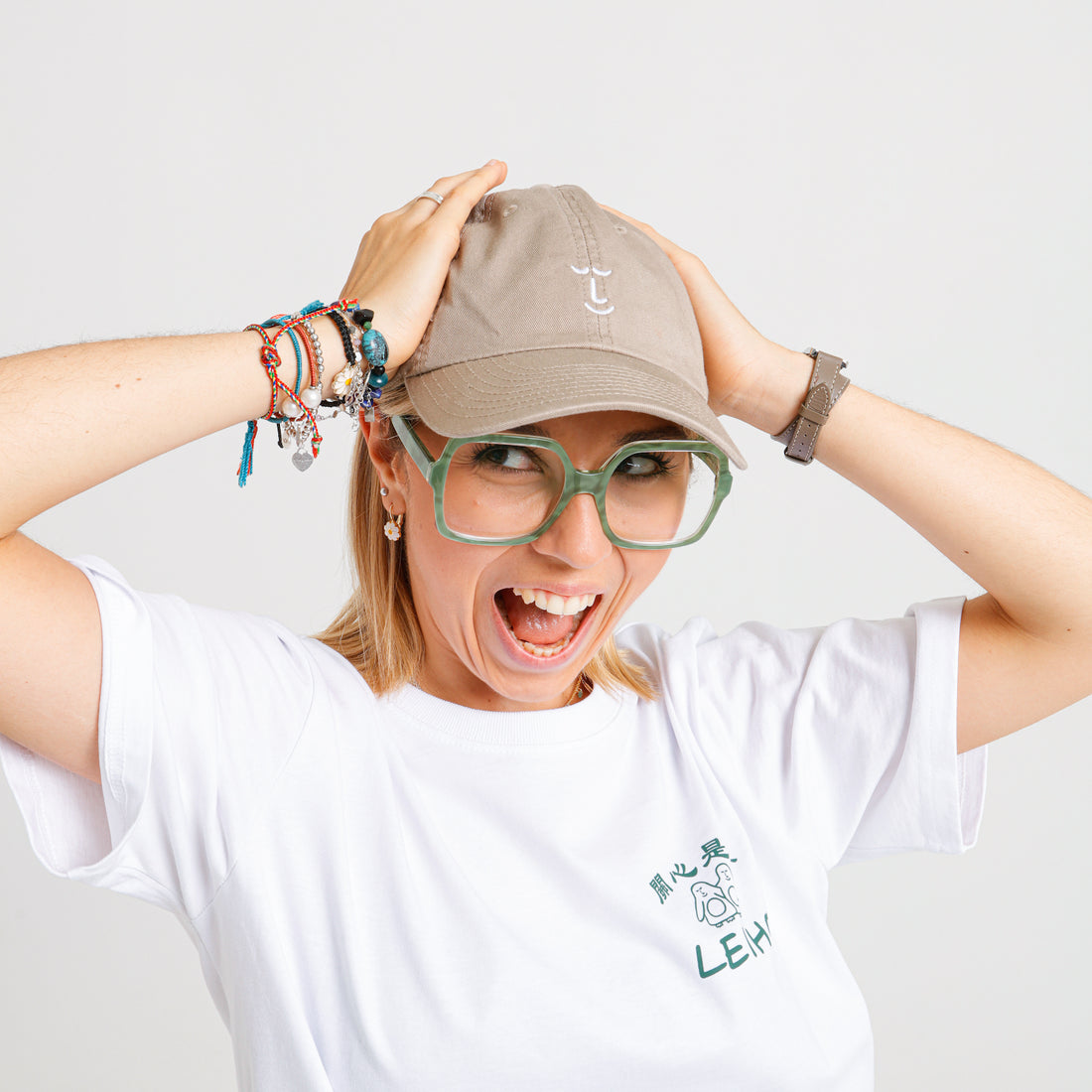 The Cheeky Chap Beige Smiley Baseball Cap