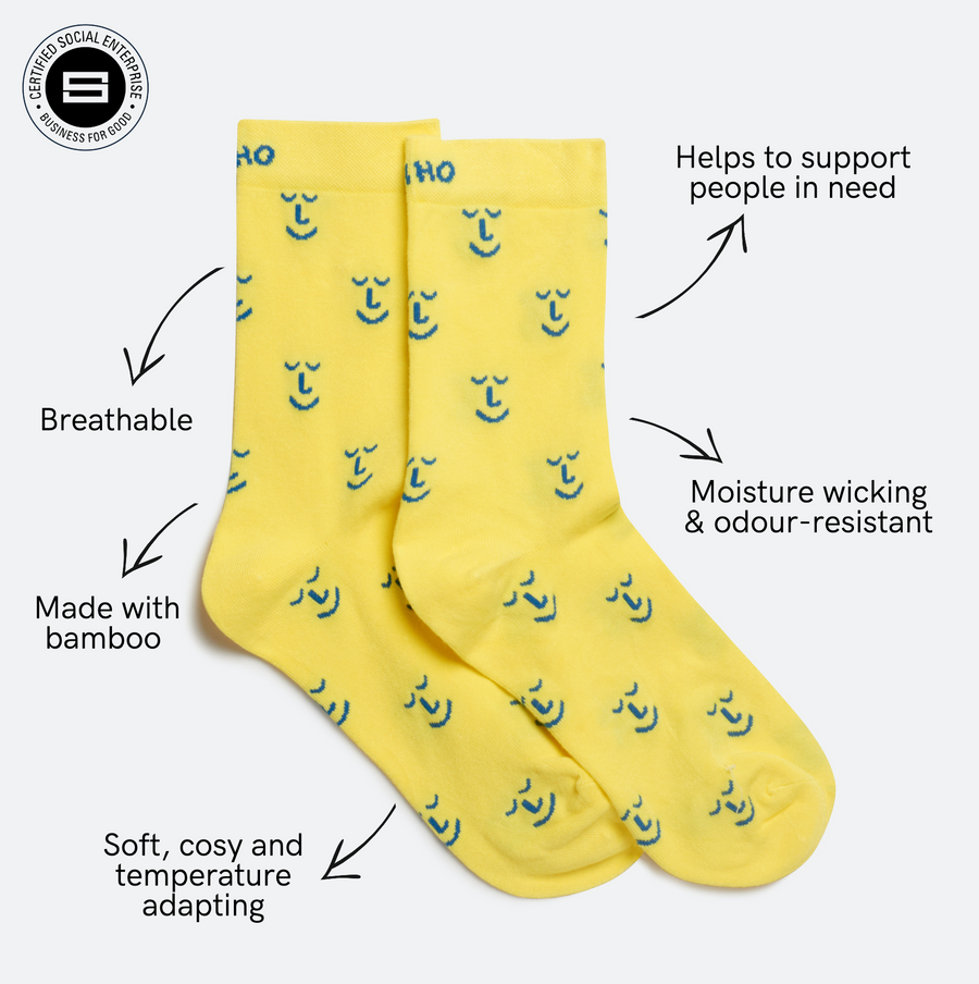 Happy Sunshine Yellow Bamboo Smiley Socks